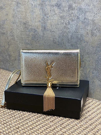 Okify YSL Kate Medium Bag Silver With Gold Tassel 19x12.5x3.5cm