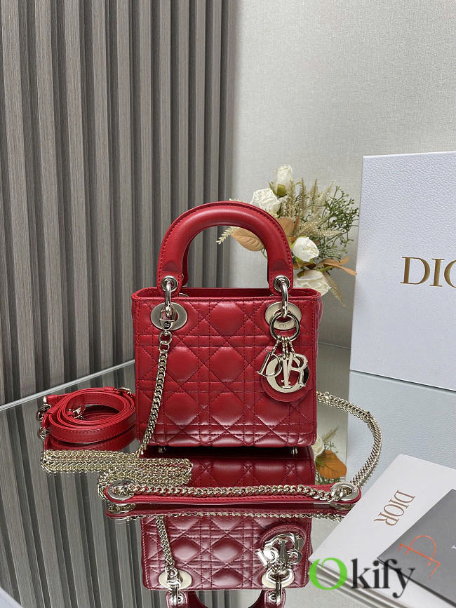 Okify Dior Lady Bag Red Lambskin 17x15x7cm - 1