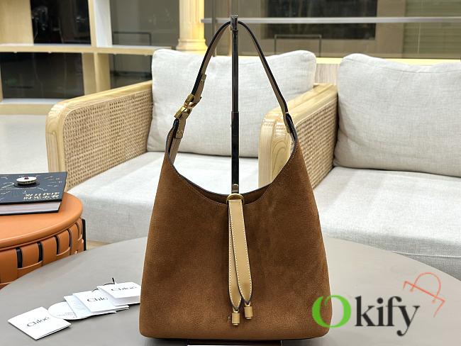 Okify Chloe Small Marcie Hobo Bag Brown Suede 28x21x10cm - 1