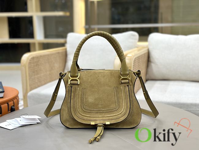 Okify Chloe Marcie Saddle Medium Bag Camel Suede 30x23x10cm - 1