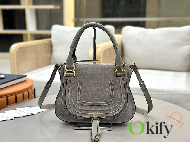 Okify Chloe Marcie Saddle Medium Bag Gray Suede 30x23x10cm - 1