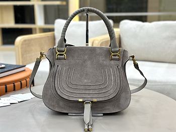 Okify Chloe Marcie Saddle Large Bag Gray Suede 36x28x12cm
