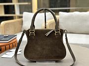 Okify Chloe Marcie Saddle Medium Bag Dark Brown Suede 30x23x10cm - 3