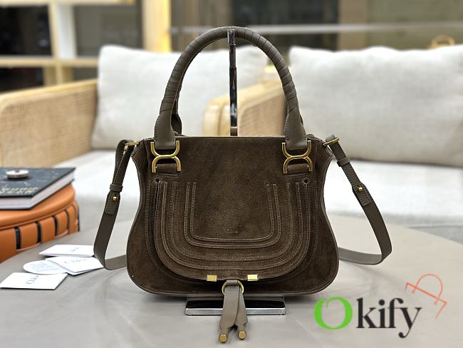 Okify Chloe Marcie Saddle Medium Bag Dark Brown Suede 30x23x10cm - 1