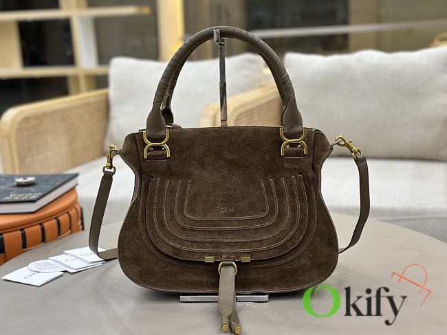 Okify Chloe Marcie Saddle Large Bag Dark Brown Suede 36x28x12cm - 1
