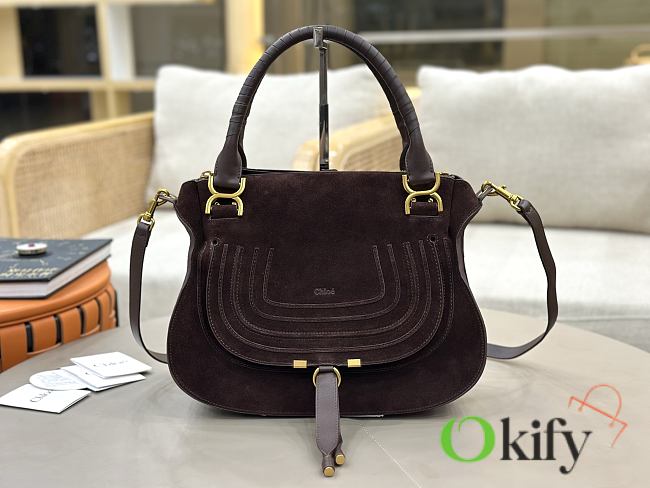 Okify Chloe Marcie Saddle Large Bag Dark Burgundy Suede 36x28x12cm - 1