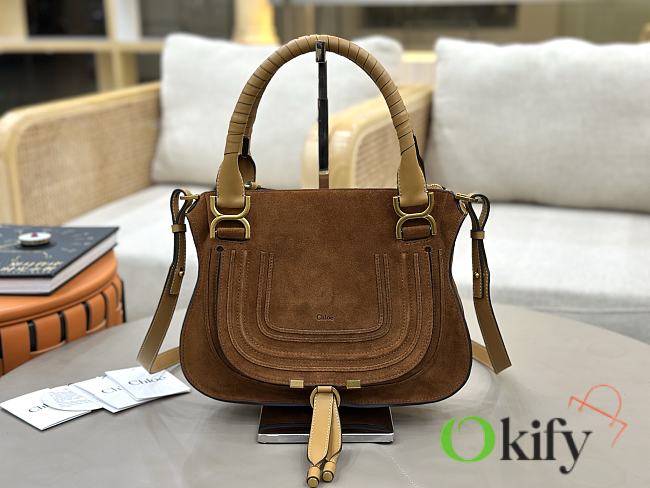 Okify Chloe Marcie Saddle Medium Bag Brown Suede 30x23x10cm - 1