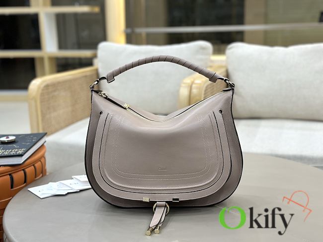 Okify Chloe Marcie Shoulder Bag Gray Soft Leather 37x25x9.5cm - 1