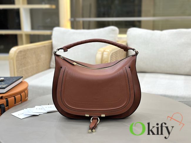 Okify Chloe Marcie Shoulder Bag Brown Caramel Soft Leather 37x25x9.5cm - 1