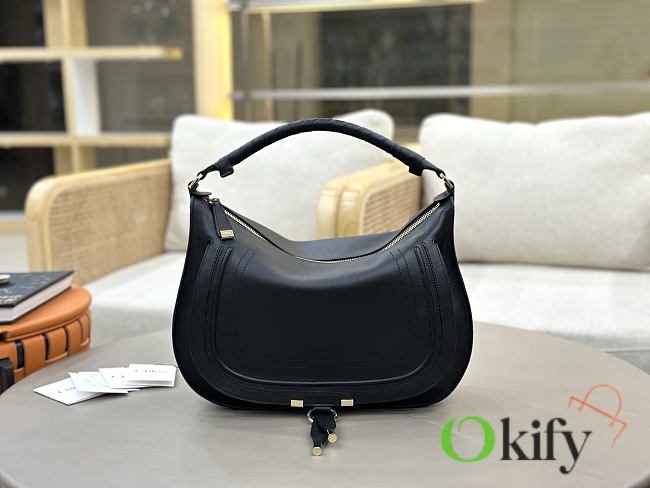 Okify Chloe Marcie Shoulder Bag Black Soft Leather 37x25x9.5cm - 1