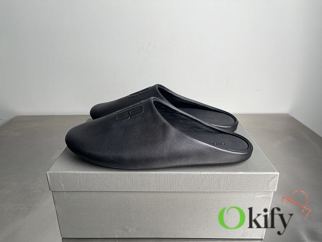 Okify Balenciaga Chateau Black Leather Slippers - 1