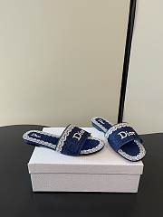 Okify Dior Dark Blue Lace Embroidery Slides - 5