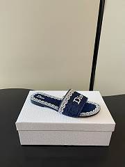 Okify Dior Dark Blue Lace Embroidery Slides - 4