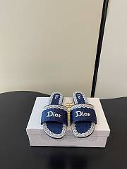Okify Dior Dark Blue Lace Embroidery Slides - 1
