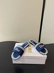 Okify Dior Dark Blue Lace Embroidery Slides - 2