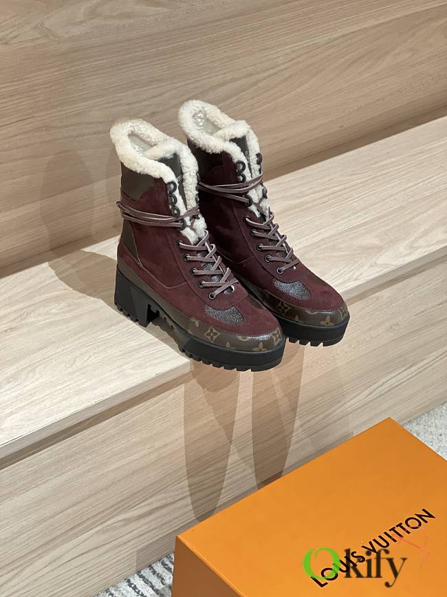 Okify Louis Vuitton Burgundy Wool Women Boots - 1
