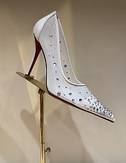 Okify Christian Louboutin White Mesh Crystal High Heels 10.5cm - 1