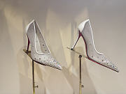 Okify Christian Louboutin Cream White Mesh Crystal High Heels 10.5cm - 3