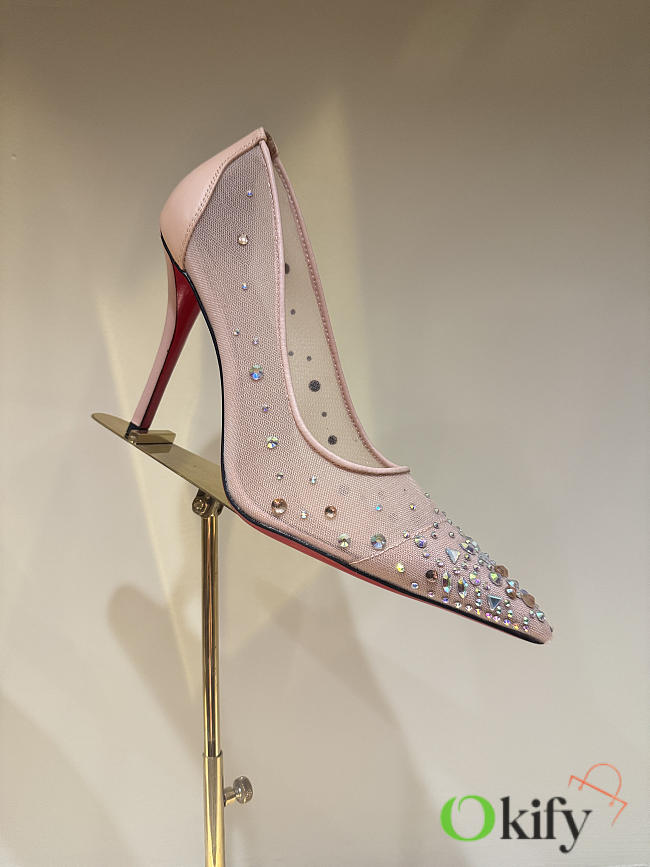Okify Christian Louboutin Nude Mesh Crystal High Heels 10.5cm - 1