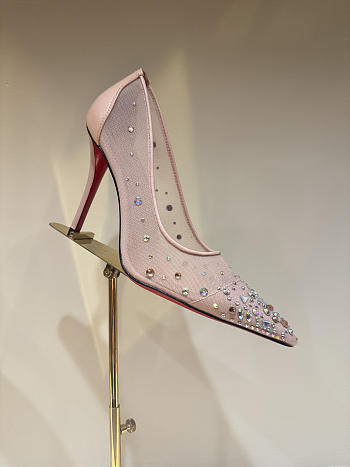 Okify Christian Louboutin Nude Mesh Crystal High Heels 10.5cm