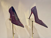 Okify Christian Louboutin Red Burgundy Mesh Crystal High Heels 10.5cm - 2