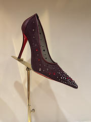 Okify Christian Louboutin Red Burgundy Mesh Crystal High Heels 10.5cm - 1
