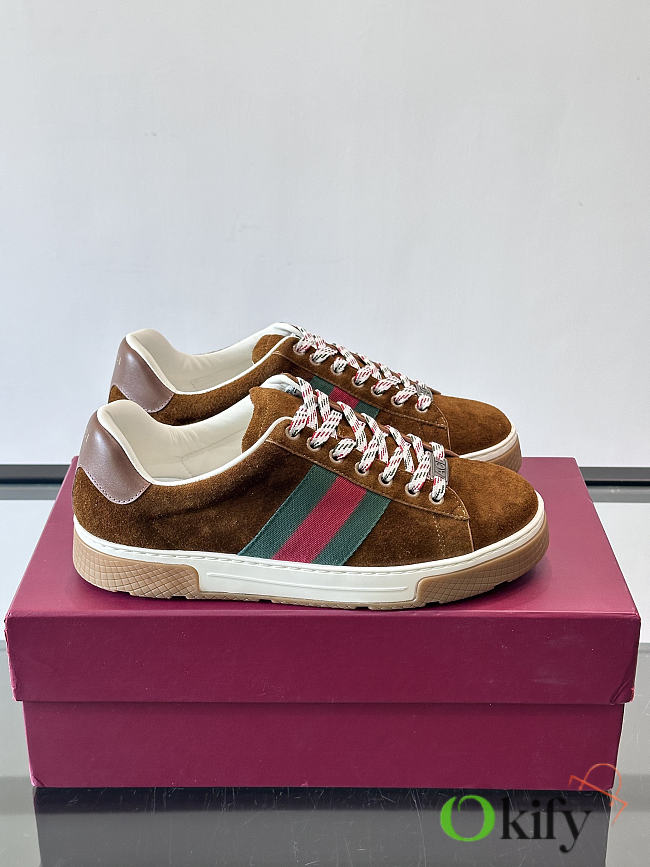 Okify Gucci Brown Suede Retro Men Sneakers - 1