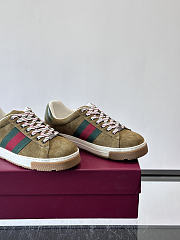 Okify Gucci Brown Olive Suede Retro Men Sneakers - 5