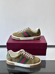 Okify Gucci Brown Olive Suede Retro Men Sneakers - 2