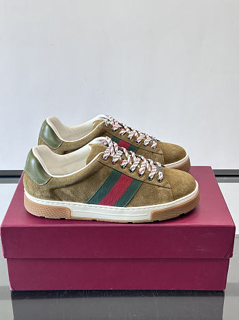 Okify Gucci Brown Olive Suede Retro Men Sneakers