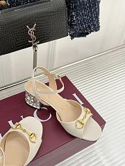 Okify Gucci White Horsbit Crystal Block Heel Sandals 5.5cm - 6