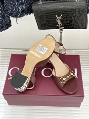 Okify Gucci Dark Brown Horsbit Crystal Block Heel Sandals 5.5cm - 2