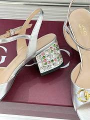 Okify Gucci Silver Horsbit Crystal Block Heel Sandals 5.5cm - 4