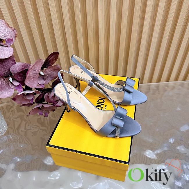 Okify Fendi Gray Satin Stiletto Slingback Sandals 9cm - 1