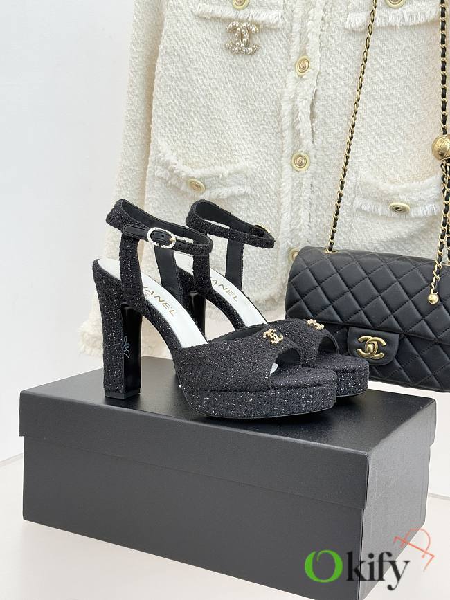 Okify CC Black Tweed Platform High Heel Sandals  - 1