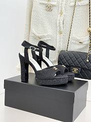 Okify CC Black Tweed Platform High Heel Sandals  - 1