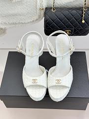 Okify CC White Tweed Platform High Heel Sandals  - 3