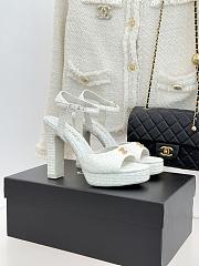 Okify CC White Tweed Platform High Heel Sandals  - 1