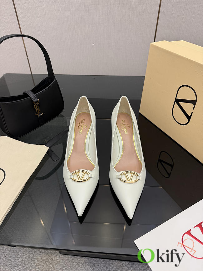 Okify Valentino White Leather High Heels 6.5cm - 1