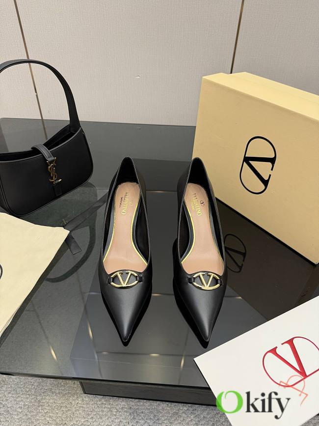Okify Valentino Black Leather High Heels 6.5cm - 1