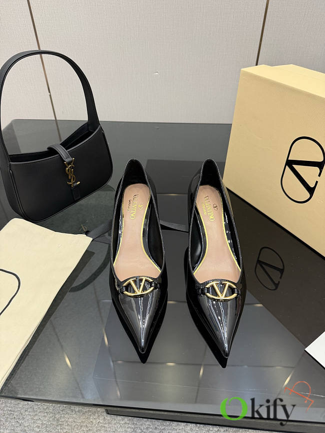 Okify Valentino Black Patent Leather High Heels 6.5cm - 1