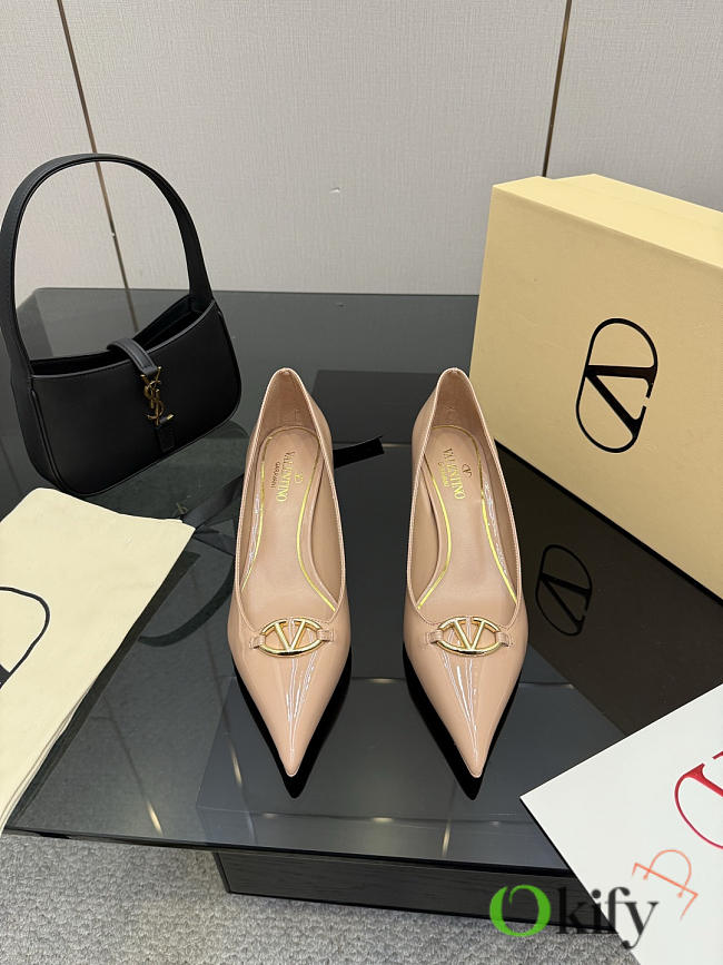 Okify Valentino Nude Patent Leather High Heels 6.5cm - 1