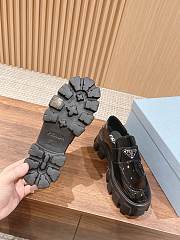 Okify Prada Black Patent Leather Thick Sole Women Loafers - 6