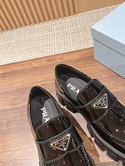 Okify Prada Black Patent Leather Thick Sole Women Loafers - 3