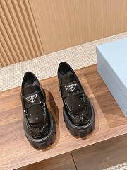 Okify Prada Black Patent Leather Thick Sole Women Loafers - 1
