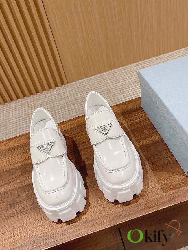Okify Prada White Thick Sole Women Loafers - 1