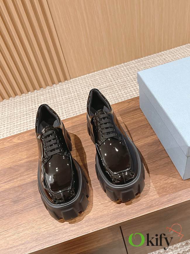 Okify Prada Derby Black Patent Women Shoes - 1