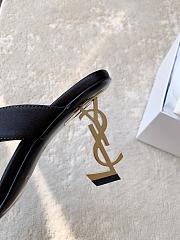 Okify YSL Black Satin Heeled Thong Mule Sandals - 2