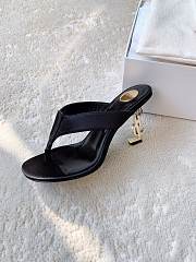 Okify YSL Black Satin Heeled Thong Mule Sandals - 1