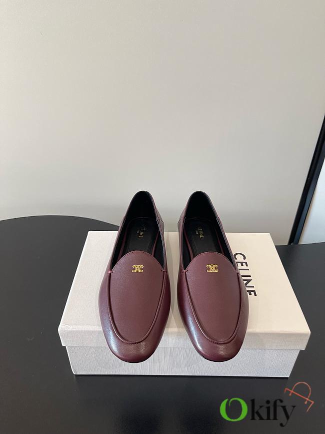 Okify Celine Red Burgundy Flat Women Loafers - 1